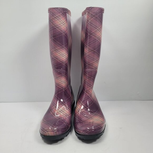 Chinook Women's Purple Plaid Rain Boots US Size 6 Made In USA NWOT - Picture 3 of 10